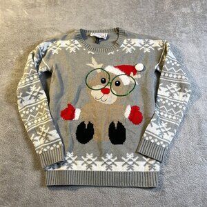 Derek Heart Womens Christmas Ugly Sweater Pullover Snowflakes‎ L Gray Ribbed